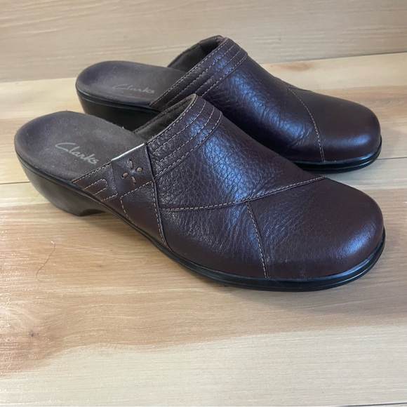 Clarks Brown Leather Mules Women’s Size 7 M - Picture 6 of 9